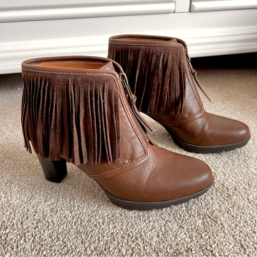 Brown Fringe Booties